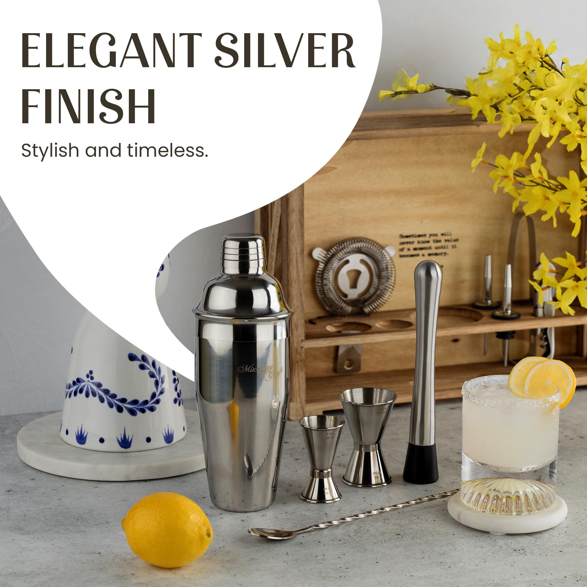 Mixology & Craft Cocktail Shaker Set 11-tlg. - Cocktail Set aus Edelstahl mit Bar Zubehör - Silber