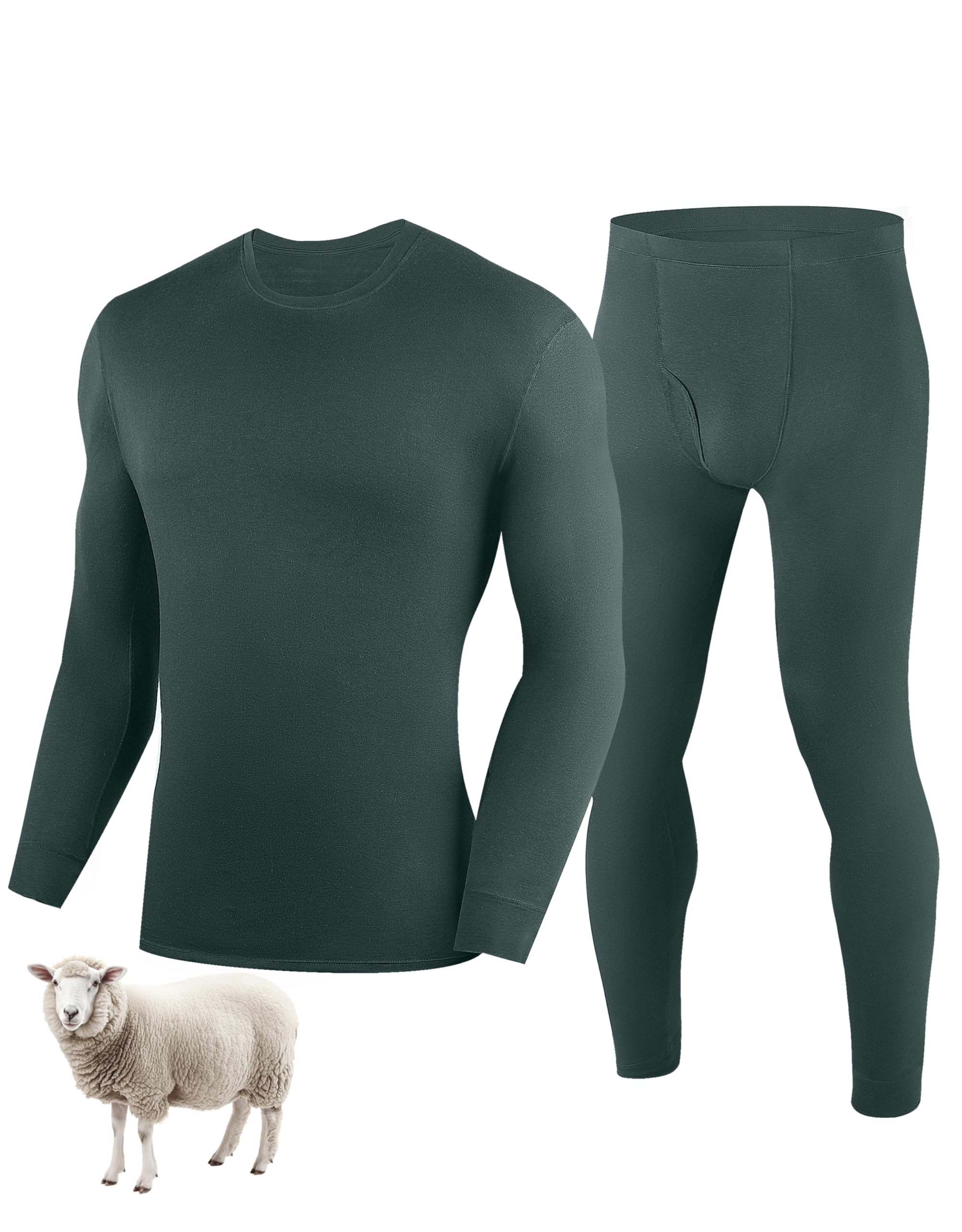 YESWEL 100% Merino Unterwäsche Herren Set, Weich Winter Thermounterwäsche, Warme Merinowolle Skiunterwäsche, Langarm Shirt und Hose (Gr.M-XXL)