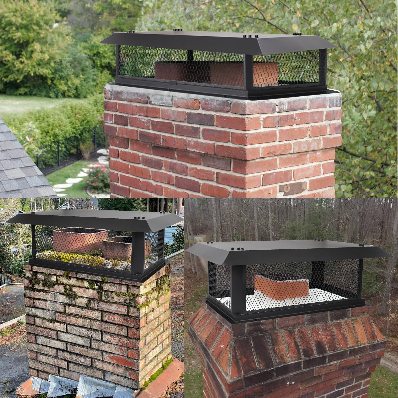 17" x 41" Chimney Caps for Outside,Chimney Cover Fireplace Chimney Flue Cover Chimney Rain Caps Roof Rain Guard Top Protector Fit Existing Mliti-Flue Tile Brick Clay,Chimney Vent Cap with Screen Plate