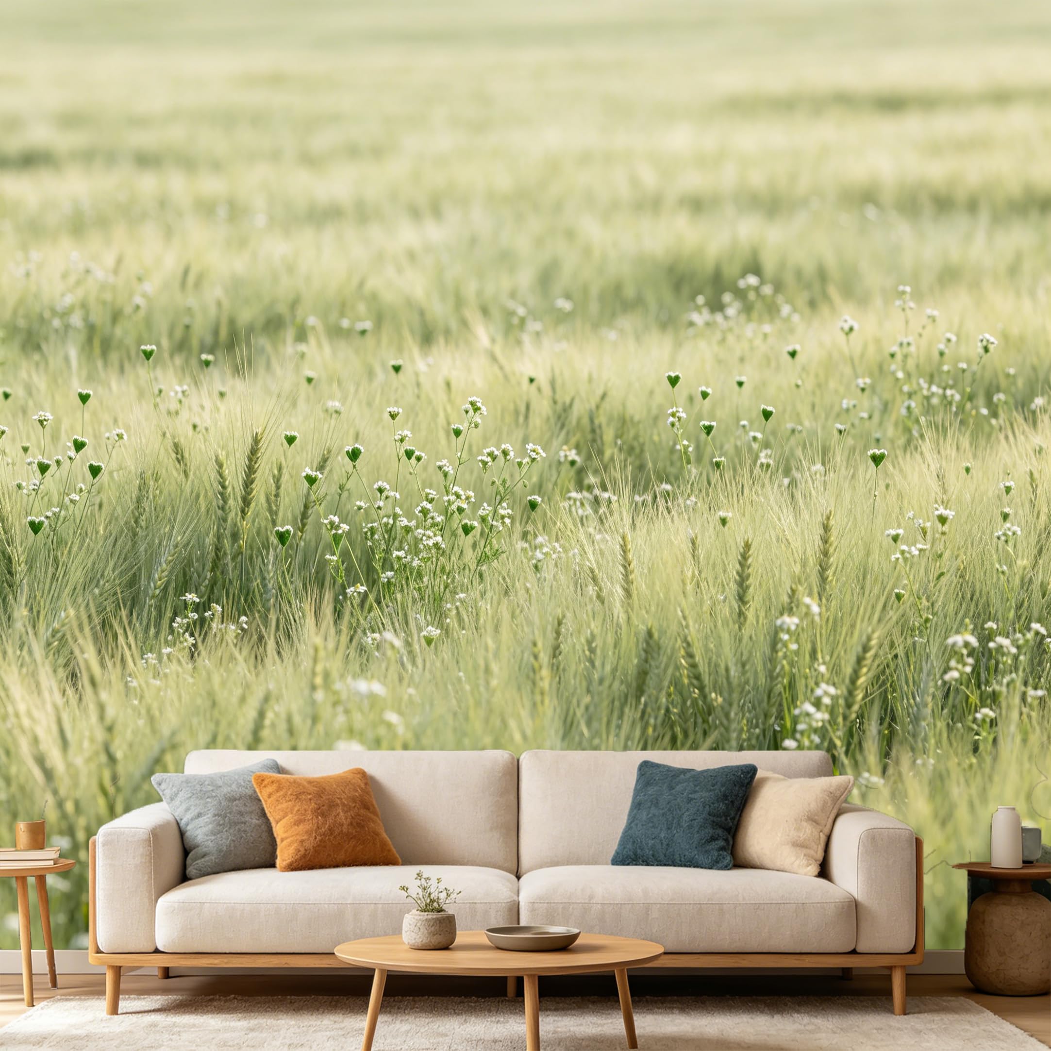 Custom Size Wall Mural Nature Farmhouse Wheat Field Wildflower SelfAdhesive Art Prints wall Fabric（No PVC） Removable Wallpaper Home Bedroom Decor