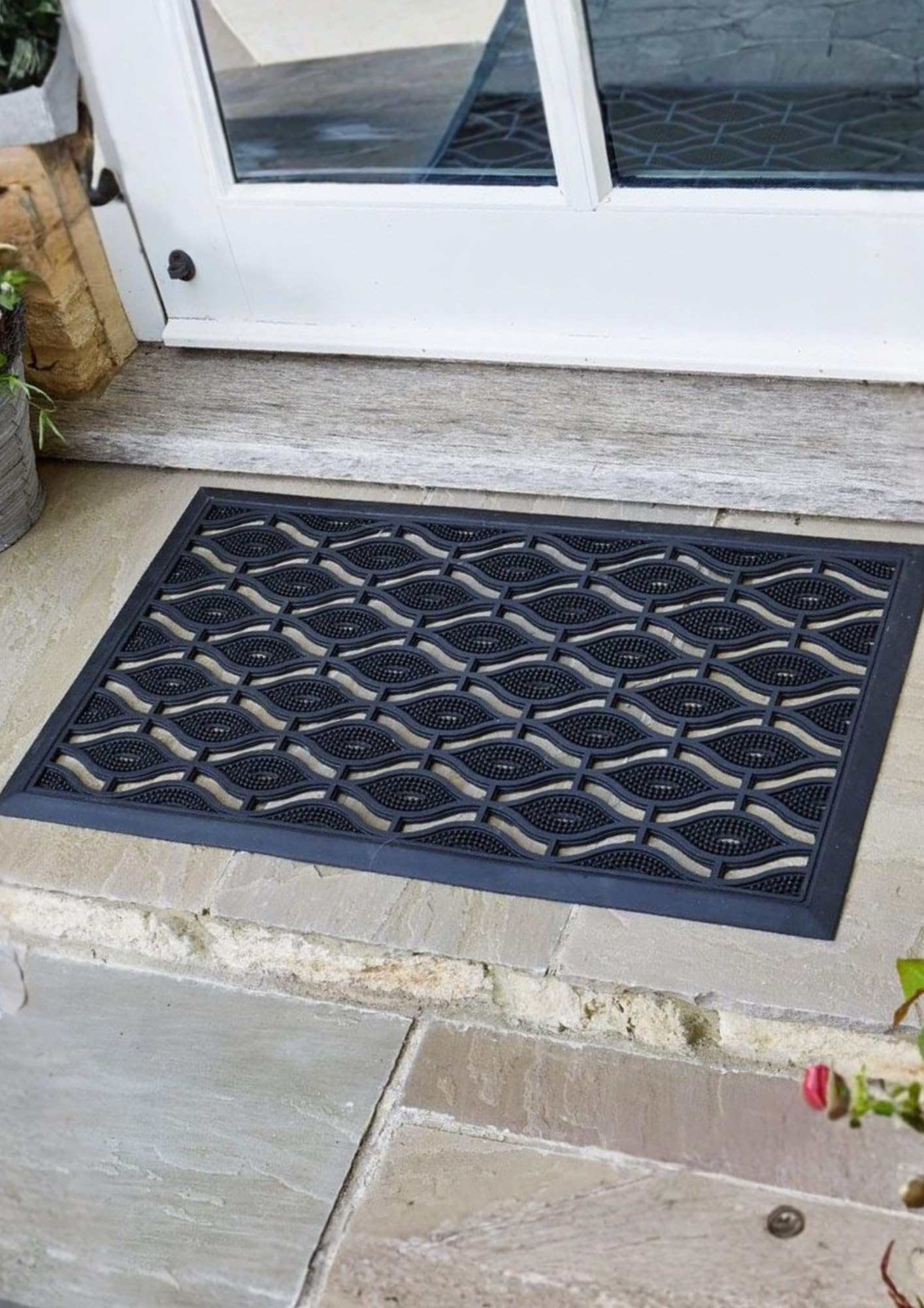 Garden Mile 75cm Diamond Non-Slip Rubber Door Mat - Large Black Heavy-Duty Mat for Outdoor & Indoor Use - Durable, Washable Floor Protector for Front Door, Hallways, Kitchens & Entrances