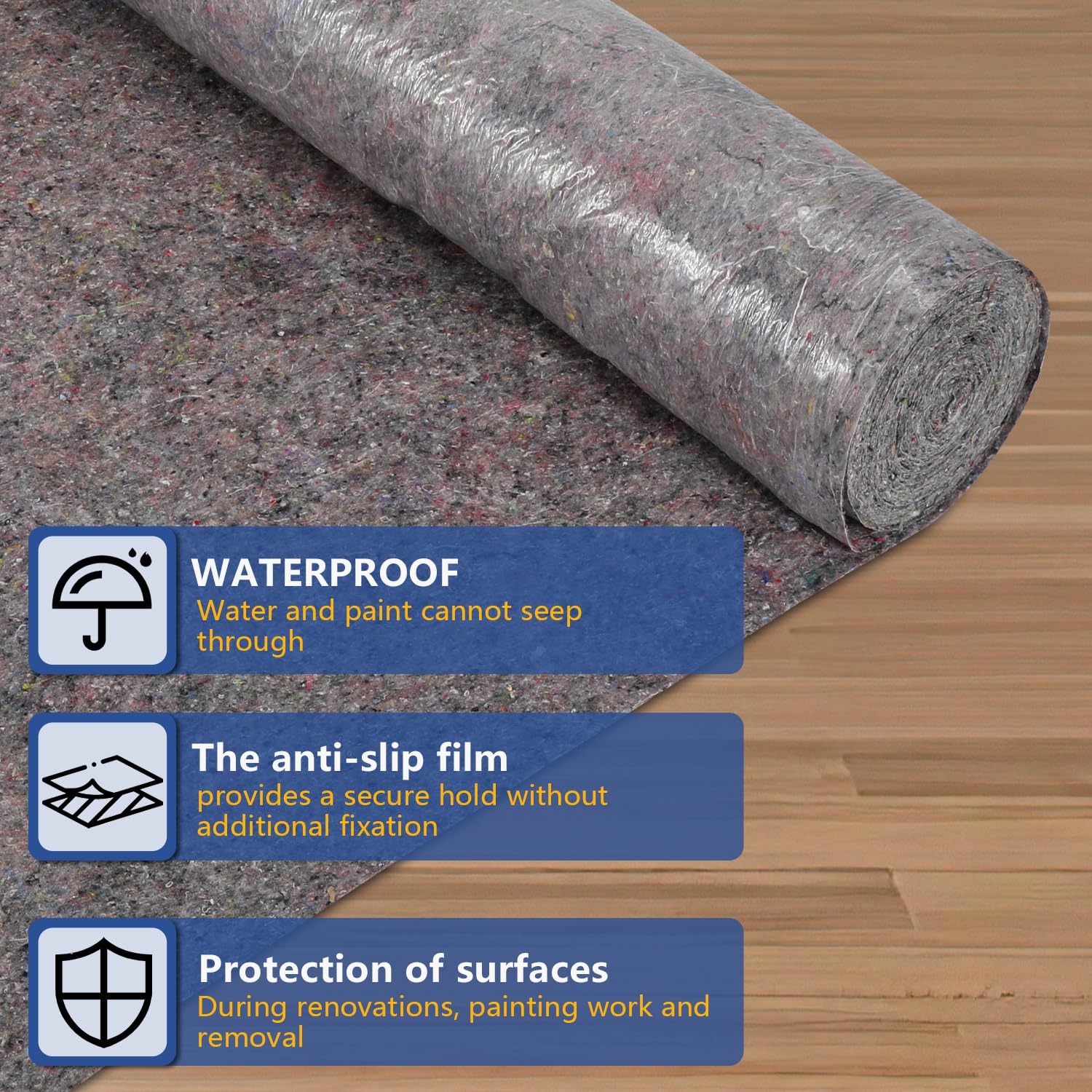 Fiqops Tessuto non tessuto di copertura, 50 m, 220 g/㎡, rotolo di piastrelle da pittura, 50 m, 50 m, copertura per pavimenti e lavori di pittura, 2 pezzi