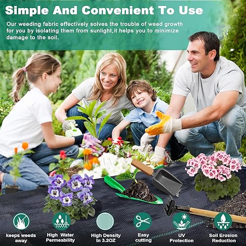 Miniatura 6 de FORTHBEYOND Tela de barrera de malezas de jardín de 1.4 x 200 pies, tela de barrera de malezas resistente, tela de barrera de malezas con protección