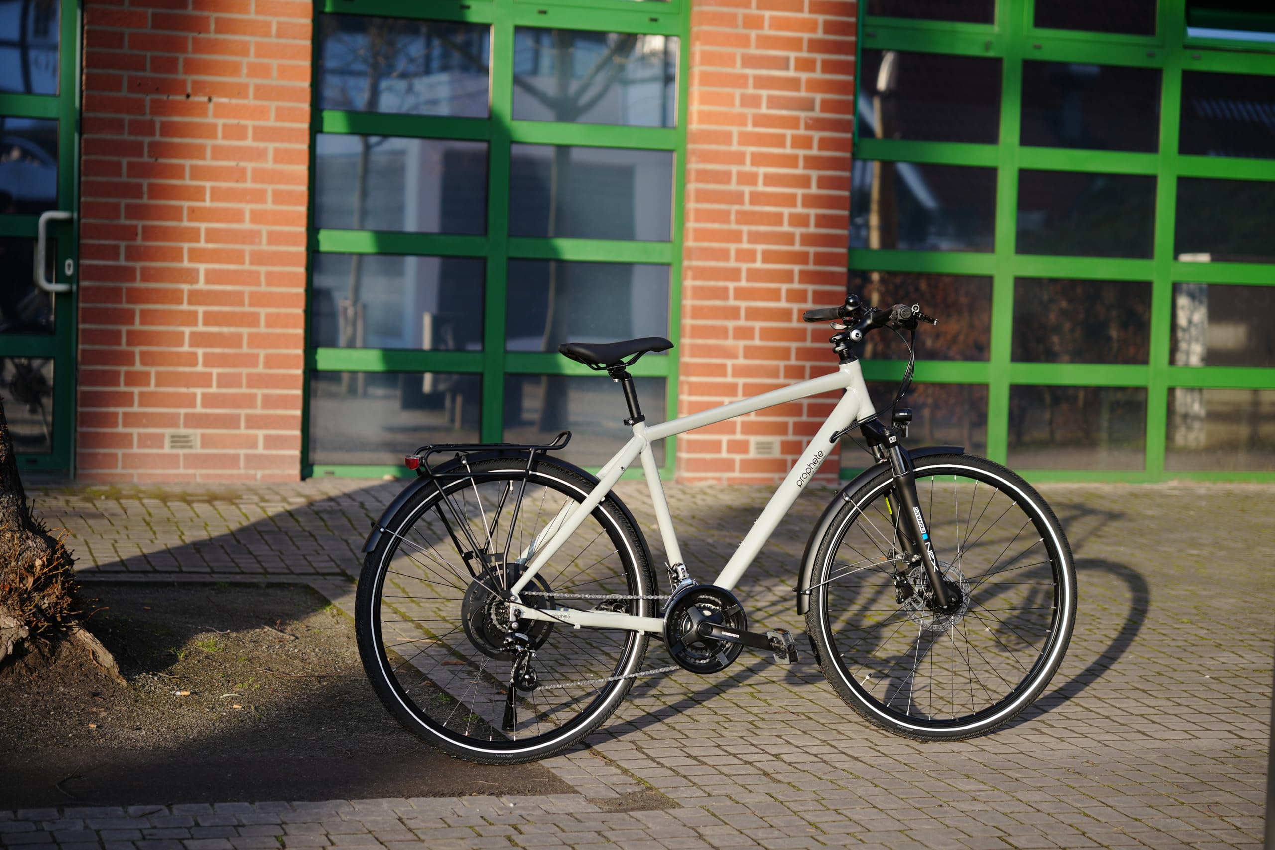 PROPHETE ENTDECKER 500 28 Zoll Trekkingbike mit Altus 24 Gang Kettenschaltung hydraulischen MT200 Scheibenbremsen 40 Lux LED Beleuchtung Alu Suntour NEX Federgabel grau