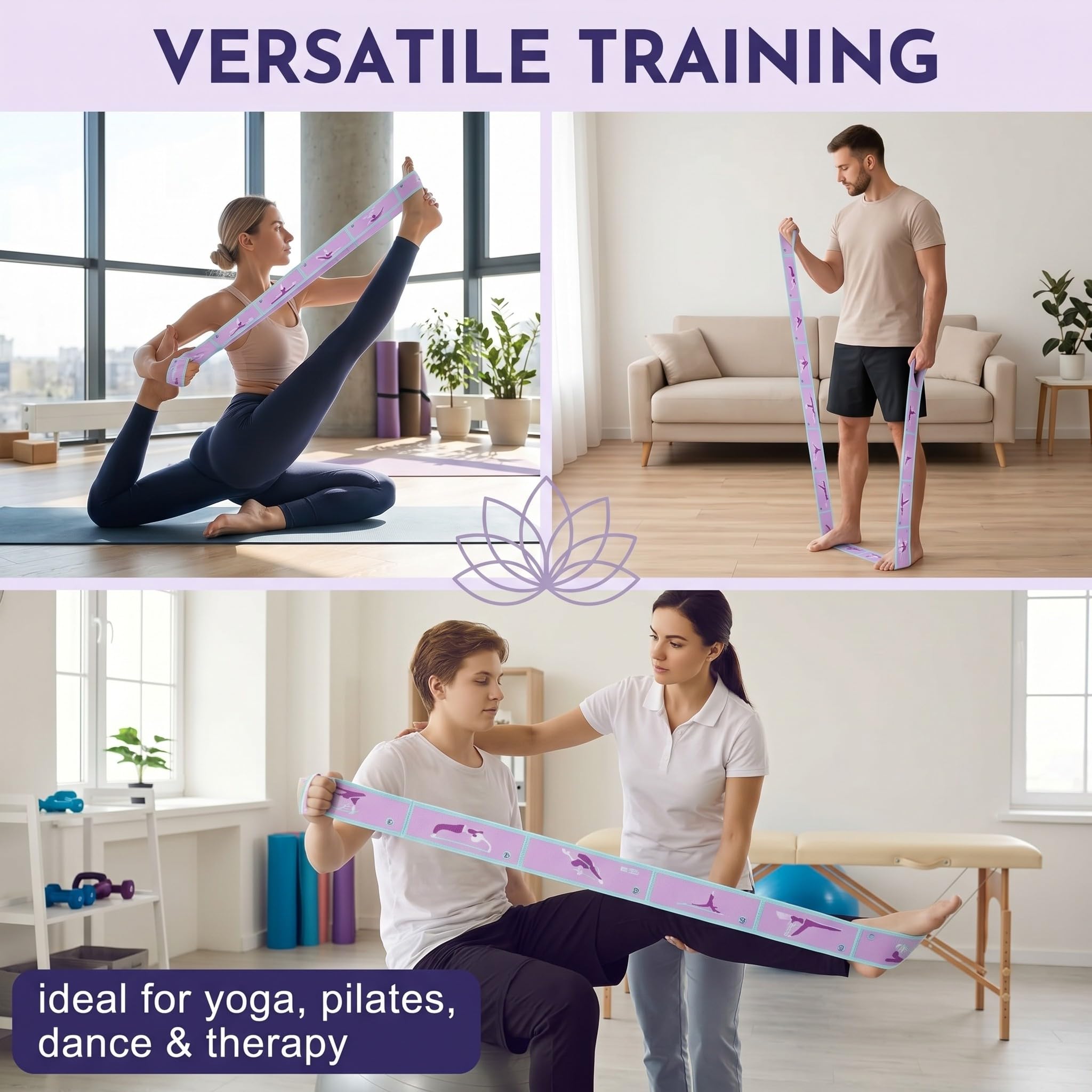 Elastici Fitness, Elastico Per Esercizi, F Band Per Camminata Metabolica, Elastico Palestra, 2 Pezzi Fasce Di Resistenza Per Yoga Con 8 Occhielli, Lilla E Rosa-Bianco, Per Pilates E Ginnastica