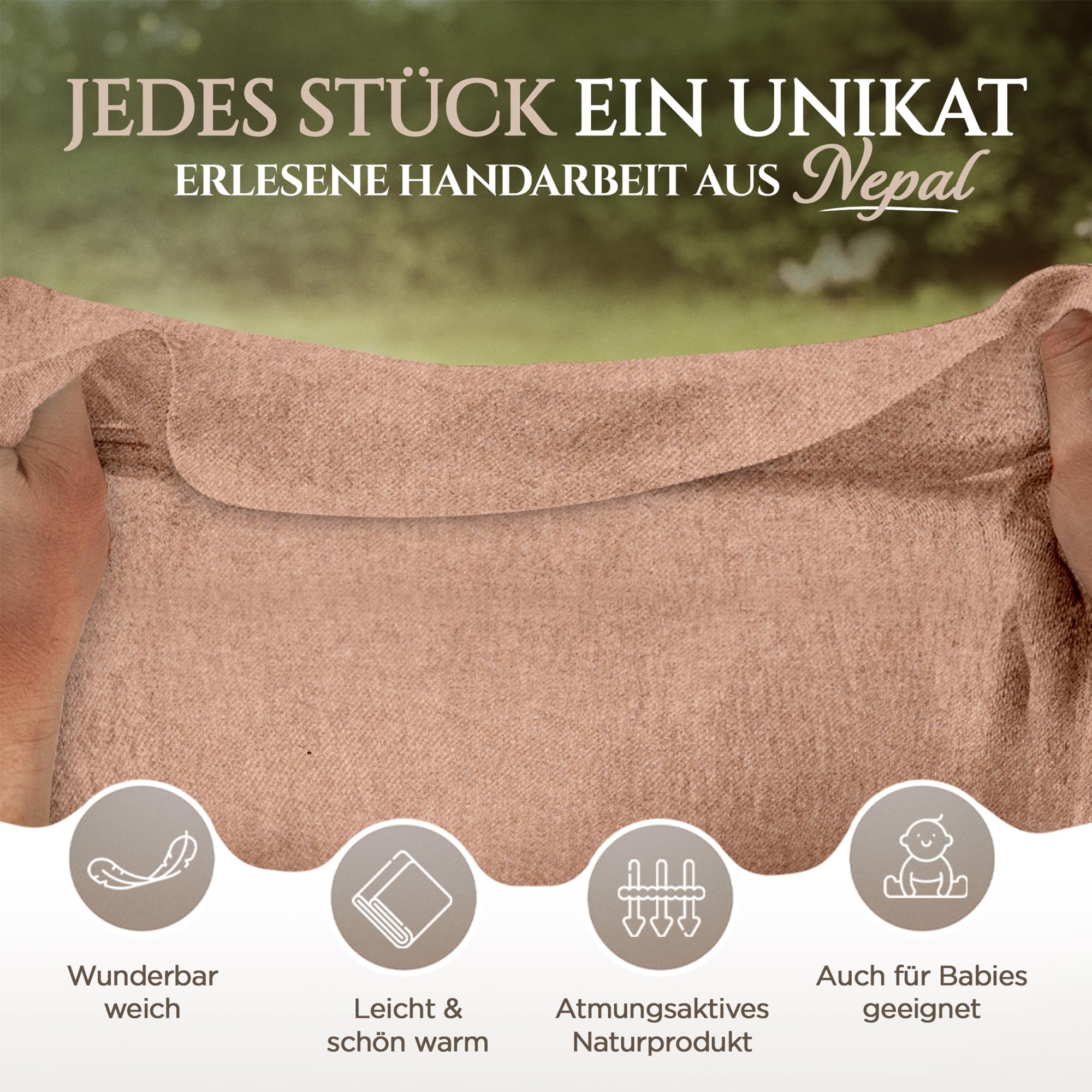 Kaschmirdecke – Handgewebte Sofaüberwurf Decke aus 100% Kaschmirwolle – 135 x 270 cm Weiche und gemütliche Braune Kuscheldecke für Couch und Stuhl – Hergestellt in Nepal