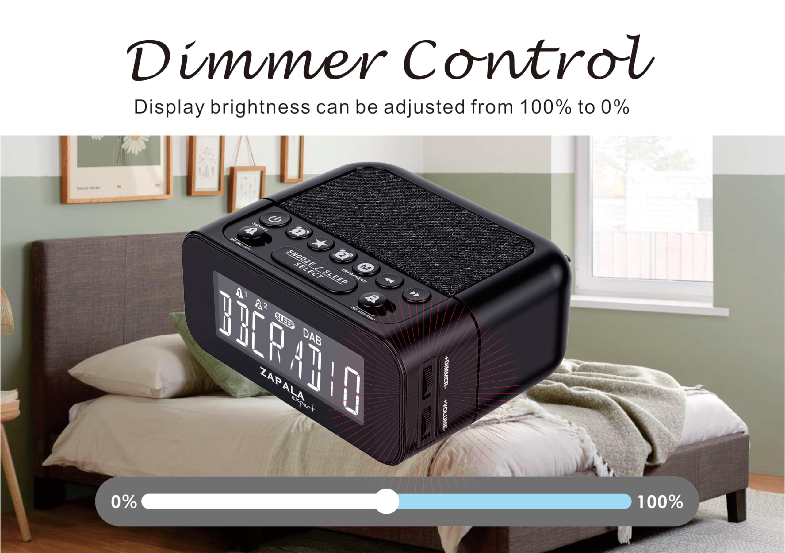 Radiosveglia DAB+ e FM, con 2 allarmi, ampio display LCD, Plug in Digital DAB+ e radio FM con porta di ricarica USB, volume e dimmer regolabili, snooze per bambini che dormono