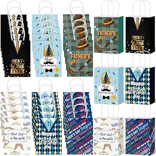 Fuutreo 30 bolsas de regalo para el día del padre, bolsa de papel con asa, bolsas de regalo para papá, papá, abuelo, día del padre, suministros de
