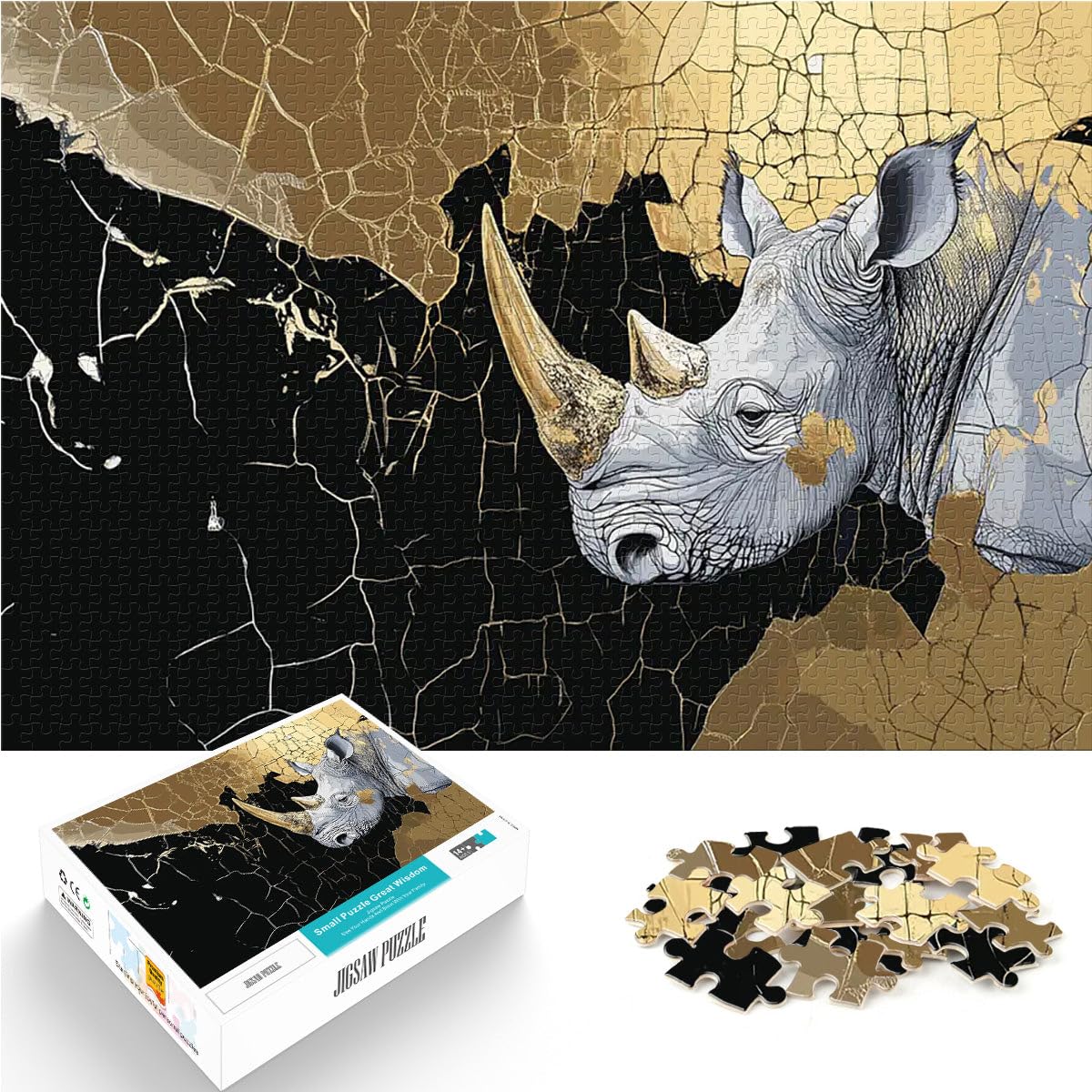 Jigsaws 1000 Pieces for Adults Rhino Gold Abstract Trainieren Sie Ihr Gehirn und Ihre Hände Ein Kunstwerk75x50cm — image 1