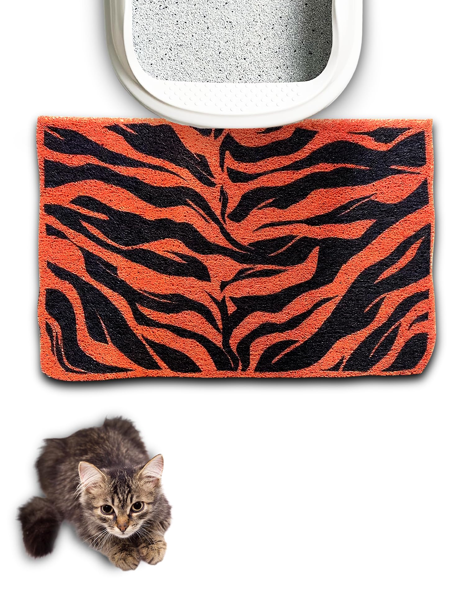 Lukamoo® Cute Cat Litter Mat (30’’x20’’), Extra-Large/XL, for Kitty Litter (Tiger Stride)