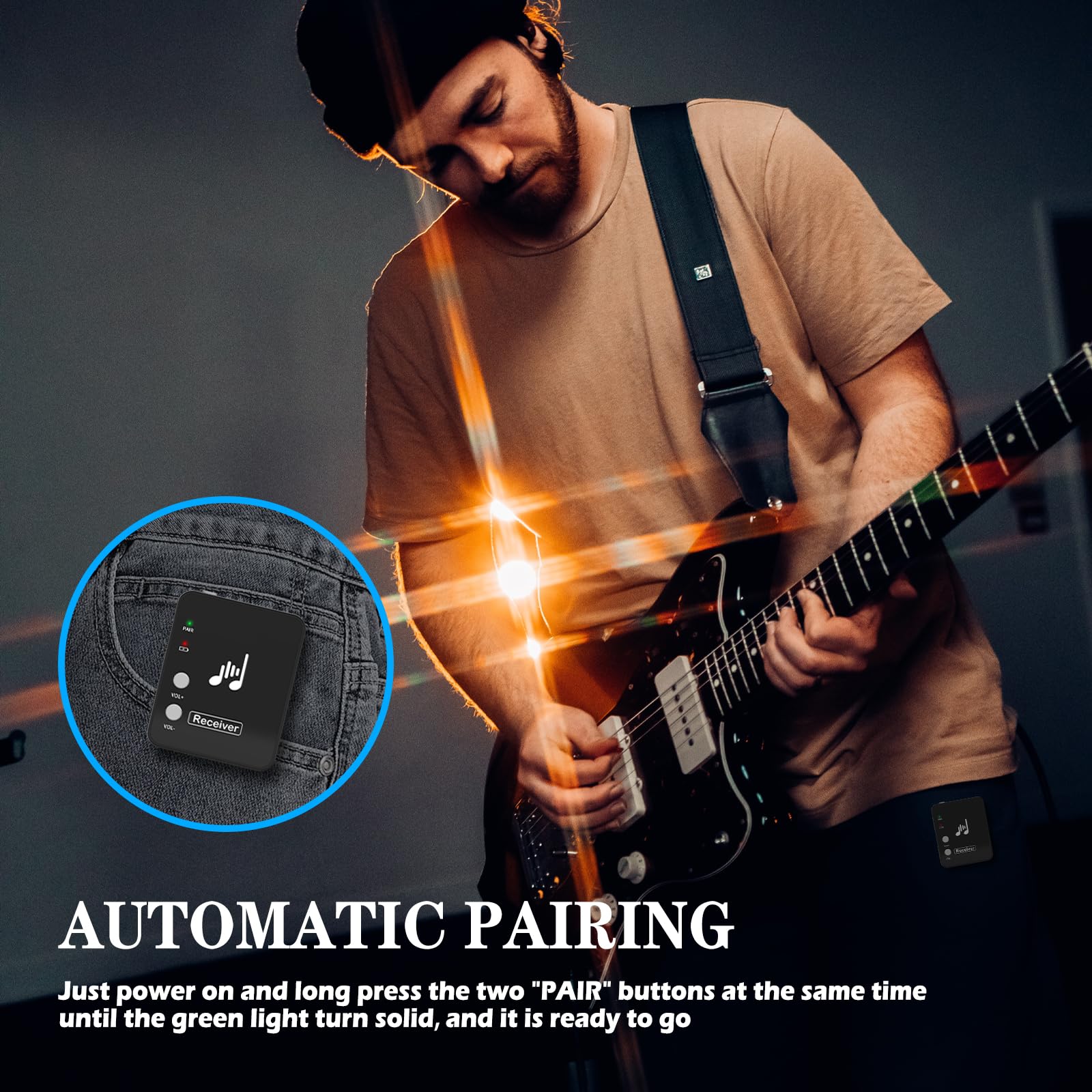 2,4 GHz Wireless In Ear Monitorsystem, 24Bit/48K Mono Stereo Wireless IEM System mit Transmitter Beltpack Empfänger Auto Pairing, OTG USB Eingang, für Studio Band Live Performance