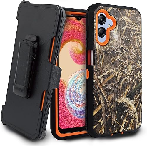 Miniatura 1 de Compatible con Samsung Galaxy A04e, con funda de clip para cinturón, protección de cuerpo completo, protector de pantalla integrado (camuflaje)
