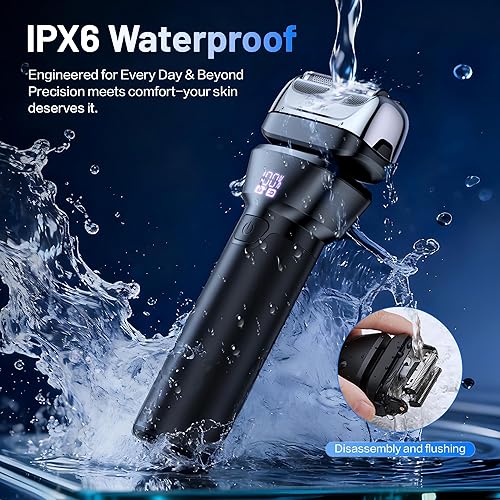 Miniatura 7 de Afeitadoras eléctricas de papel de aluminio para hombres con cabezales flotantes flexibles 4D, recortadora de barba recargable con pantalla LED,