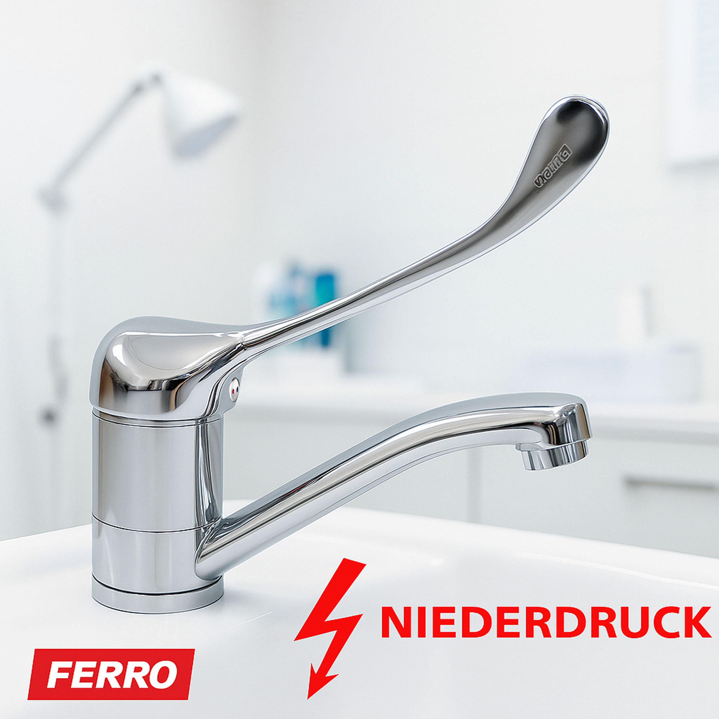 Niederdruck Hygienearmatur Waschtischarmatur Waschbecken Wasserhahn mit langem Hebel, Einhebelmischer für Arztpraxen, Klinik und Labor