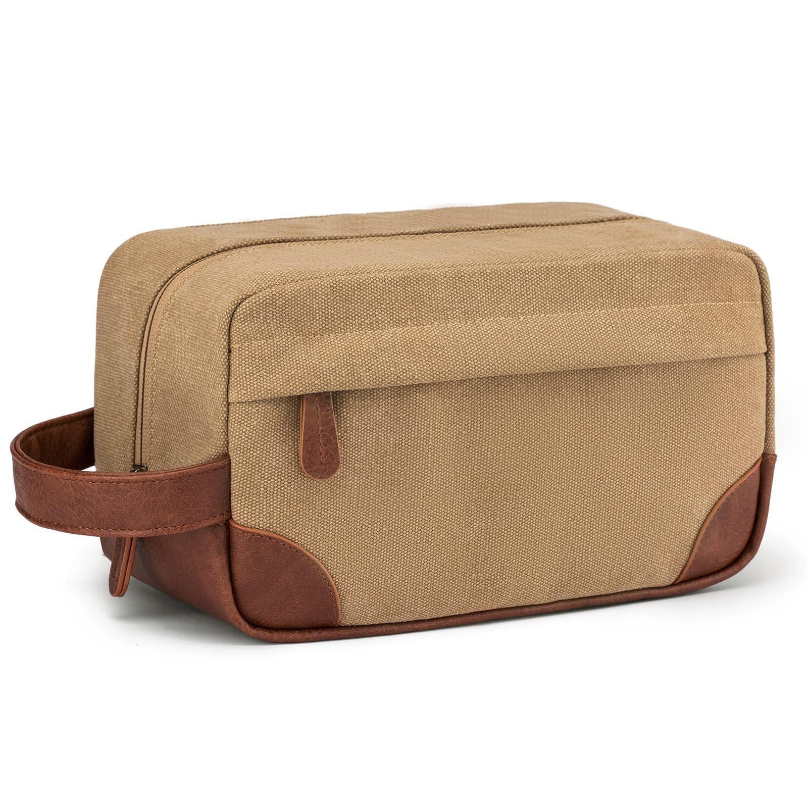 Yemlarey Neceser Colgante Dopp Kit Hombre Bolsa de Afeitar de Lona Resistente al Agua Gran Capacidad(Caqui)