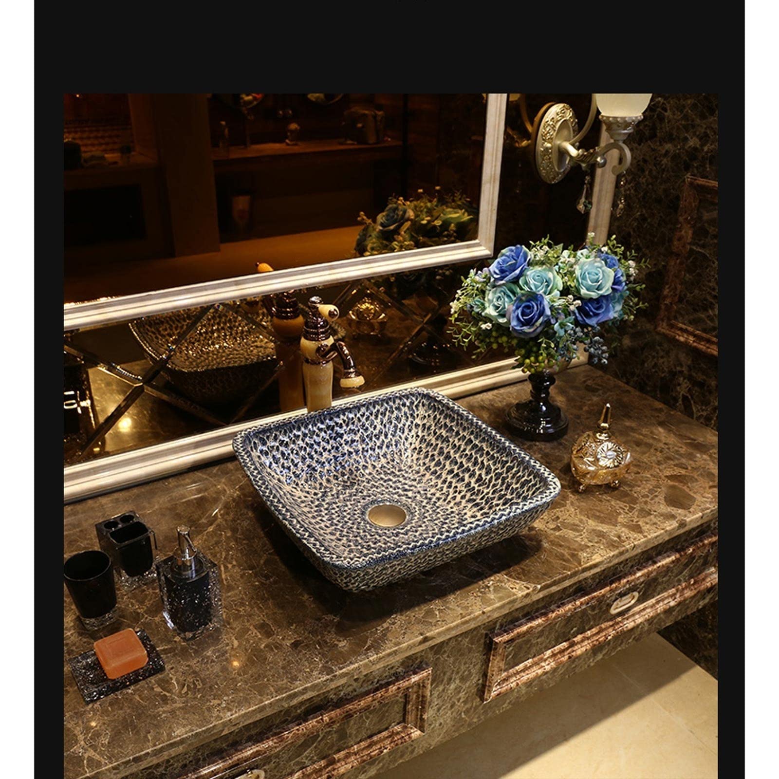 Umywalka wpuszczana do łazienki Retro Stone Bathern Sink Artystyczne zlew nad licznik kwadratowy porcelanowy blat miska zlewozmywak Umywalki łazienkowe(A)