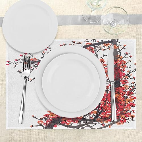 Miniatura 3 de Ambesonne Juego de 4 manteles individuales japoneses, diseño de ramas de cerezo en flor de Sakura, impresión de imagen, manteles individuales de