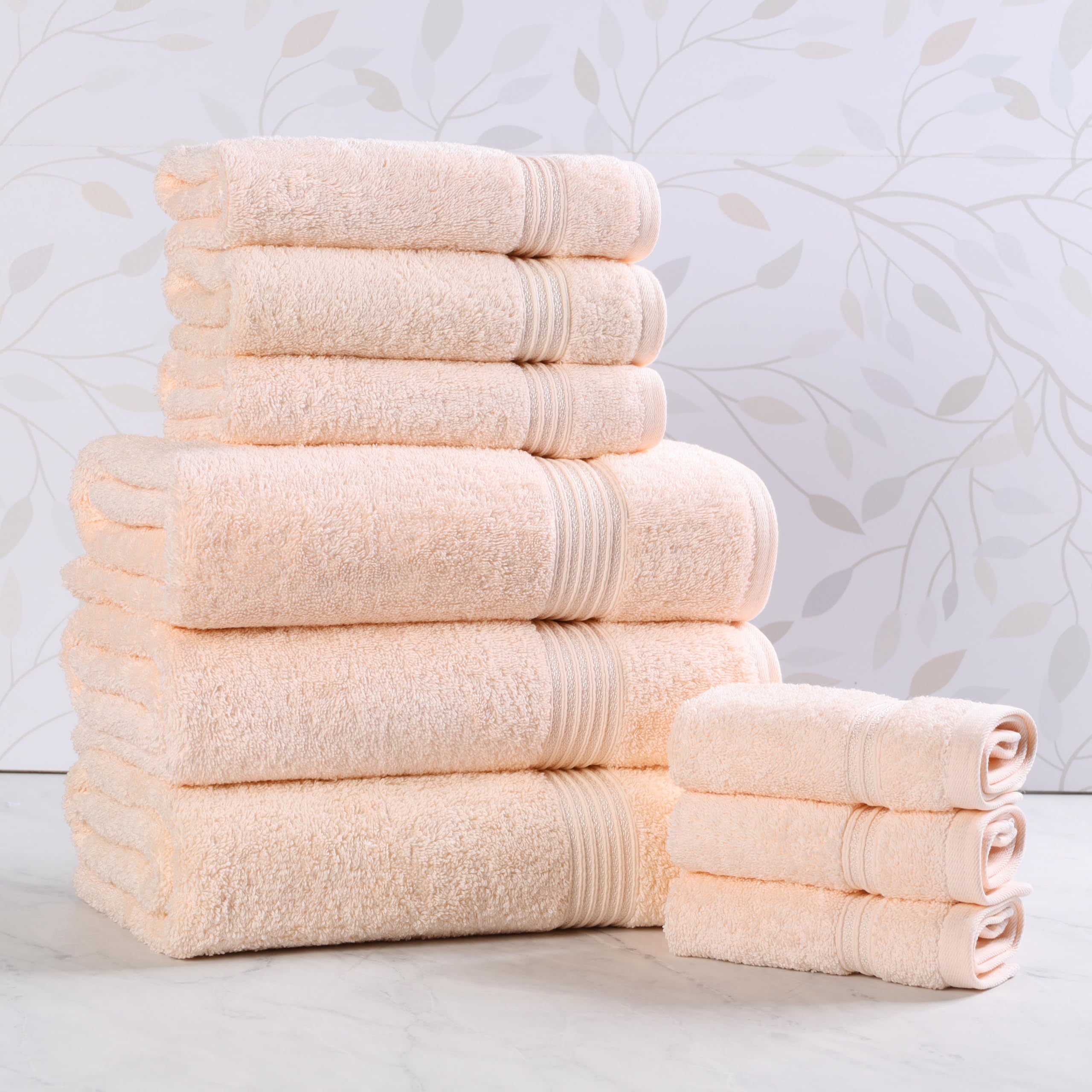 Superior Egyptian Cotton 9-Piece Towel Set, Assorted Towels for Home Bathroom, Guest Bath Decor Essentials, Includes 3 Bath, 3 Hand, 3 Face Towels/
