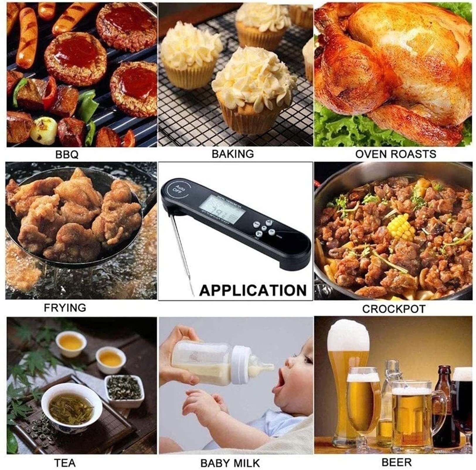 Termometr do mięsa, do gotowania, termometr do żywności, cyfrowy, czytelny termometr kuchenny z podświetleniem LCD do grillowania/grillowania/pieczenia/słodyczy/płynów/oleju