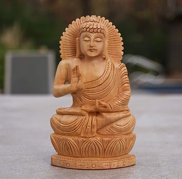 DharmaObjects Hand Carved Kadam Wood Blessing Sitting Buddha Statue 6" Tall X 3.5" Wide, Gautama Buddha