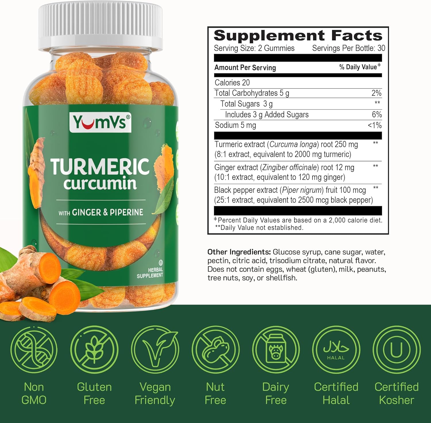 Curcumin Turmeric Gummies – Extra Strength 2000mg 8:1 Extract Turmeric Supplement Gummies with Black Pepper & Ginger – Vegan Non-GMO Joint Support Chewables – Peach Flavor, 60 Count - Image 5