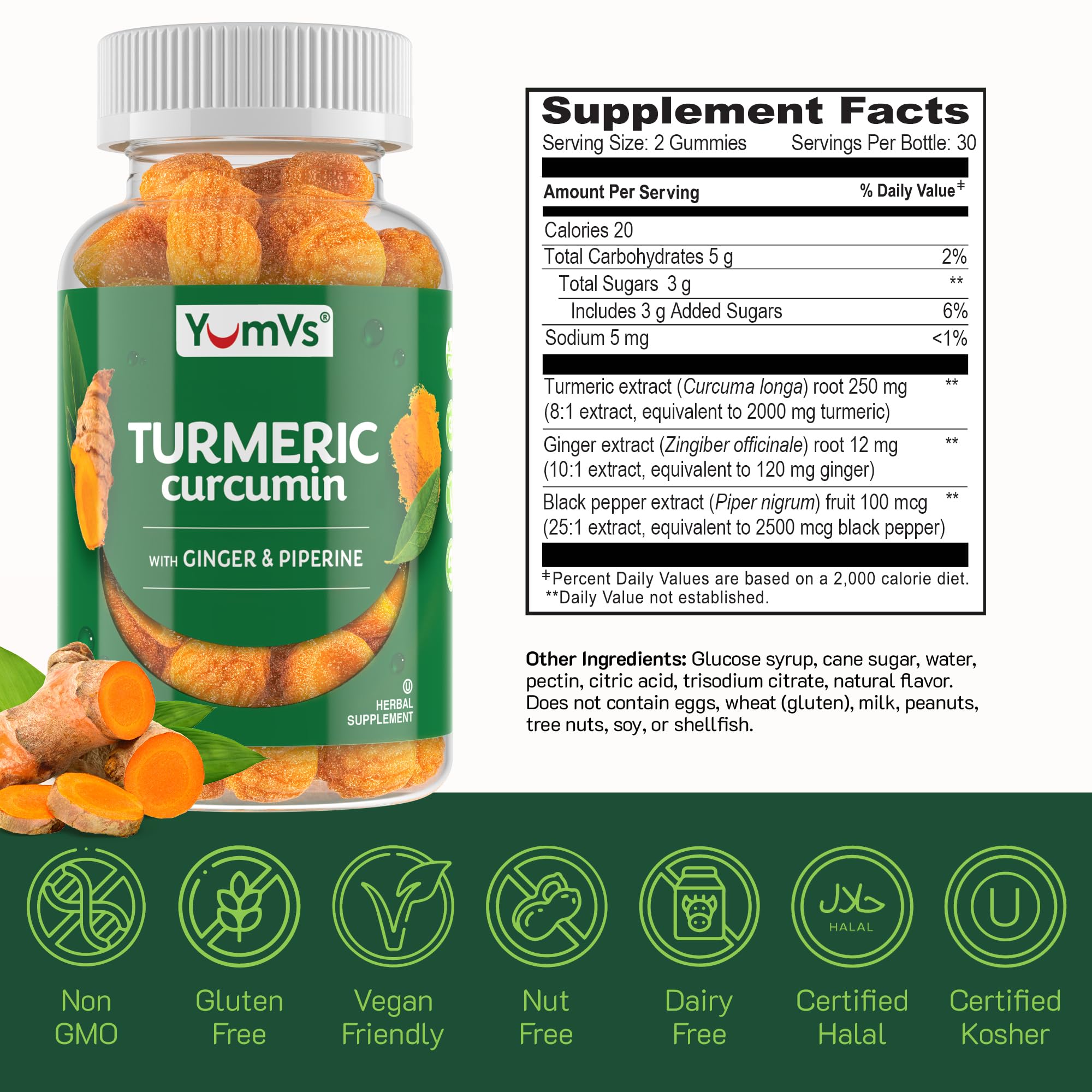 YUM-V'S Turmeric Ginger Gummies with Black Pepper, Peach (60 Count) — Amazon image 5