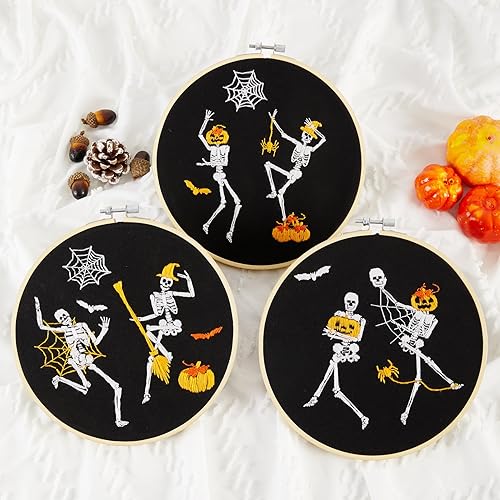 Miniatura 4 de Kit de bordado de Halloween para adultos principiantes, kit de punto de cruz estampado para adultos principiantes, divertido kit de iniciación de