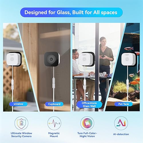 Miniatura 7 de Cámara magnética para ventana, cámara de seguridad interior con llamada de emergencia 911, alertas AI 2K de 3 MP para seguridad en el hogar,
