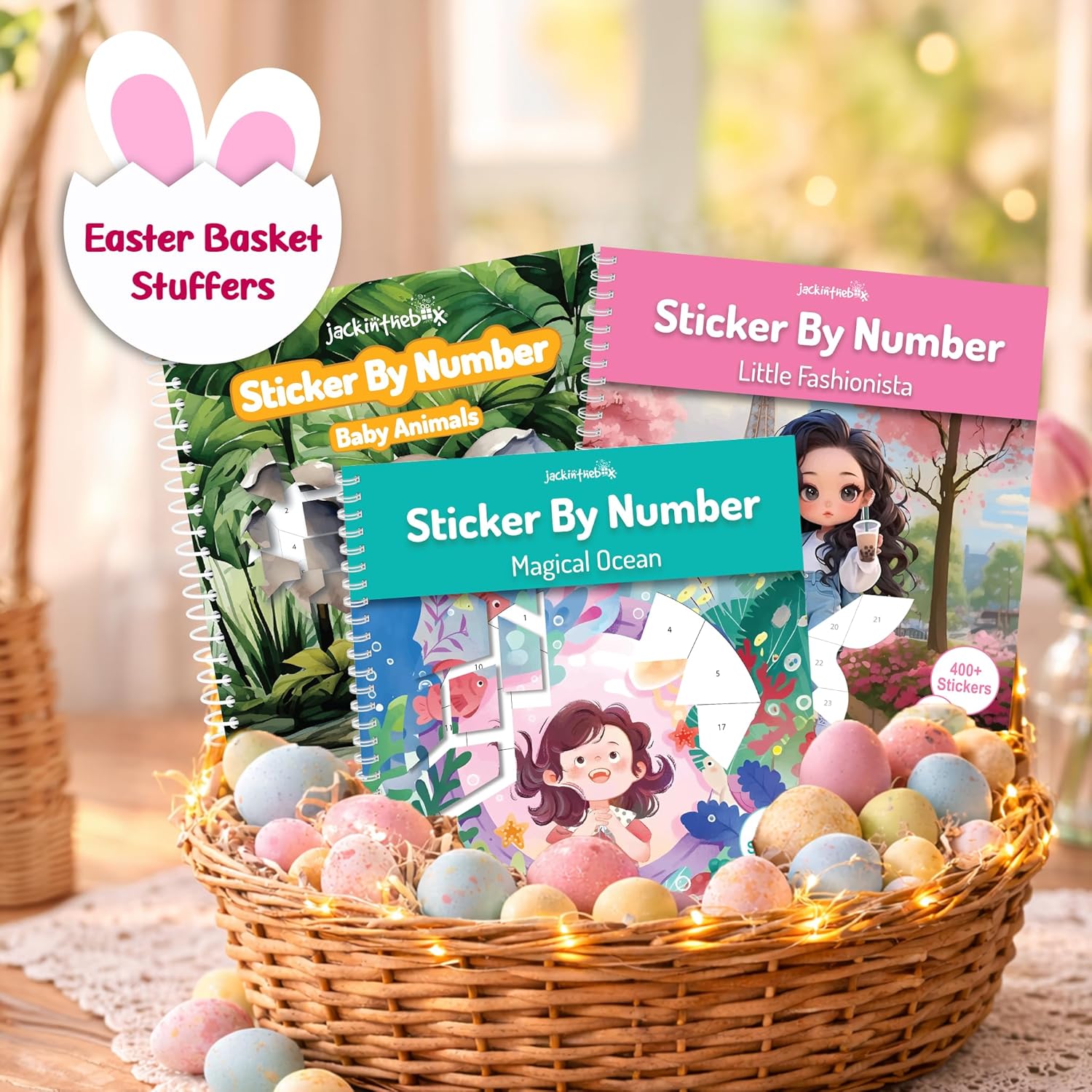 jackinthebox Sticker By Number Book Little Fashionista,12 Scenes Puzzle Paint by Sticker Book+Colouring Pages, Birthday Party Favour Toys for Girls, Arts & Crafts for Kids Age 7 8 9 10