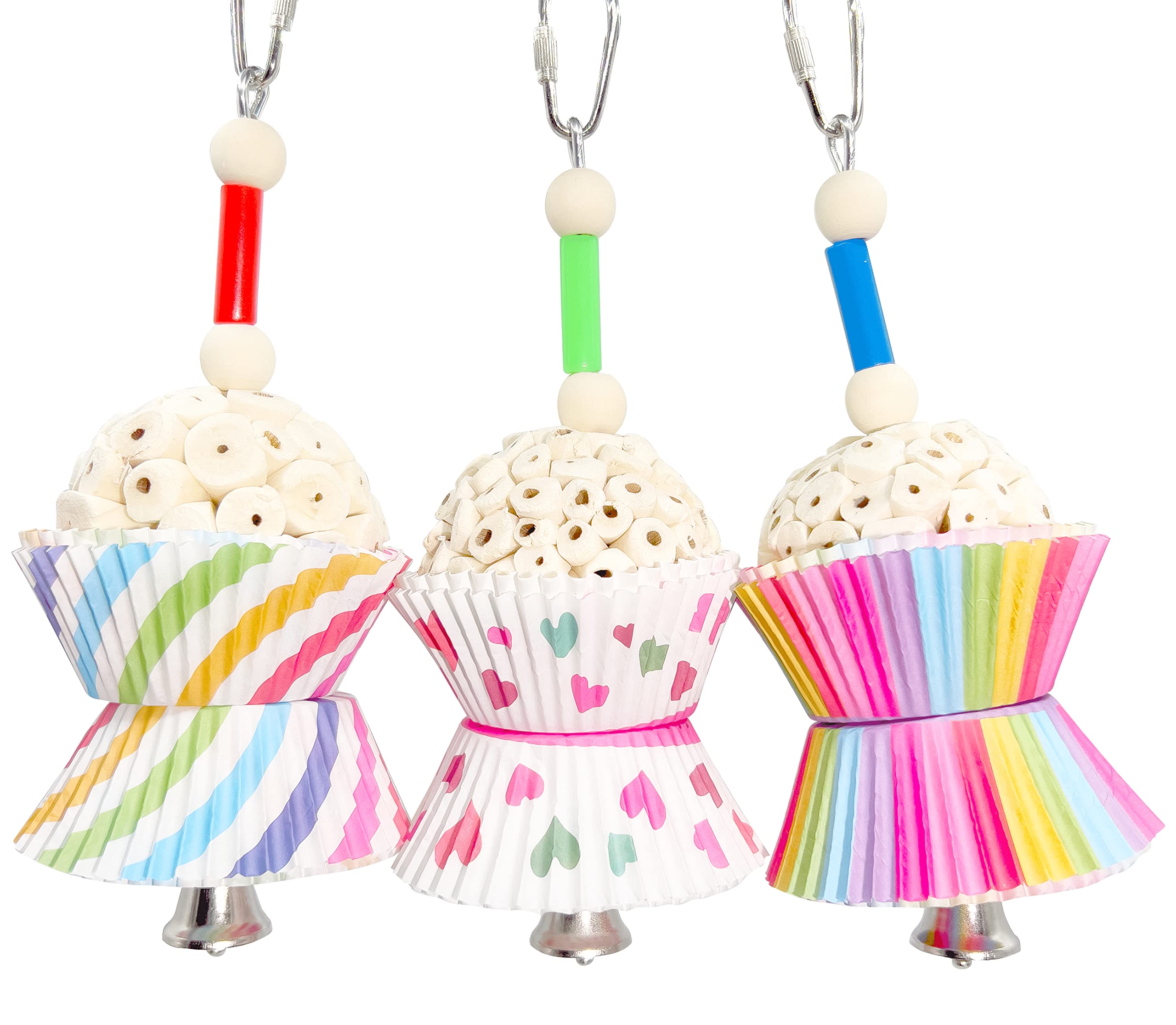 Mandarin Bird Toys by M&M 1563 Tutu Chew Three - Handcrafted Foraging Sola Wood Bird Cage Toys, Lightweight, Shreddable Paper, Natural Handmade Sola Balls, Great for Small to Med Size Pet Birds