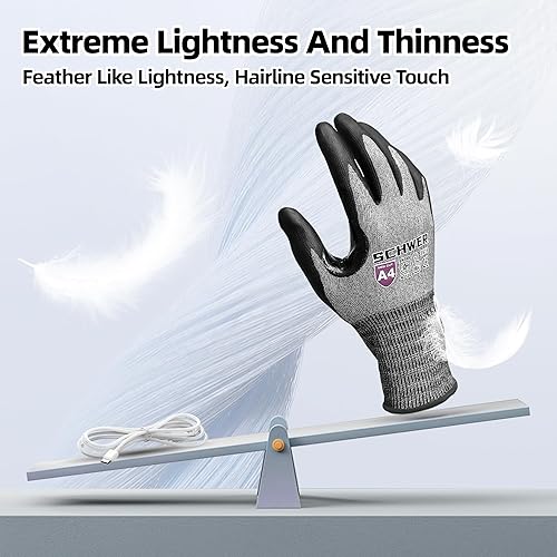 Miniatura 4 de Schwer AIR-SKIN - Guantes resistentes a cortes con revestimiento de espuma de nitrilo, extremadamente ligeros y delgados, guantes de metal de