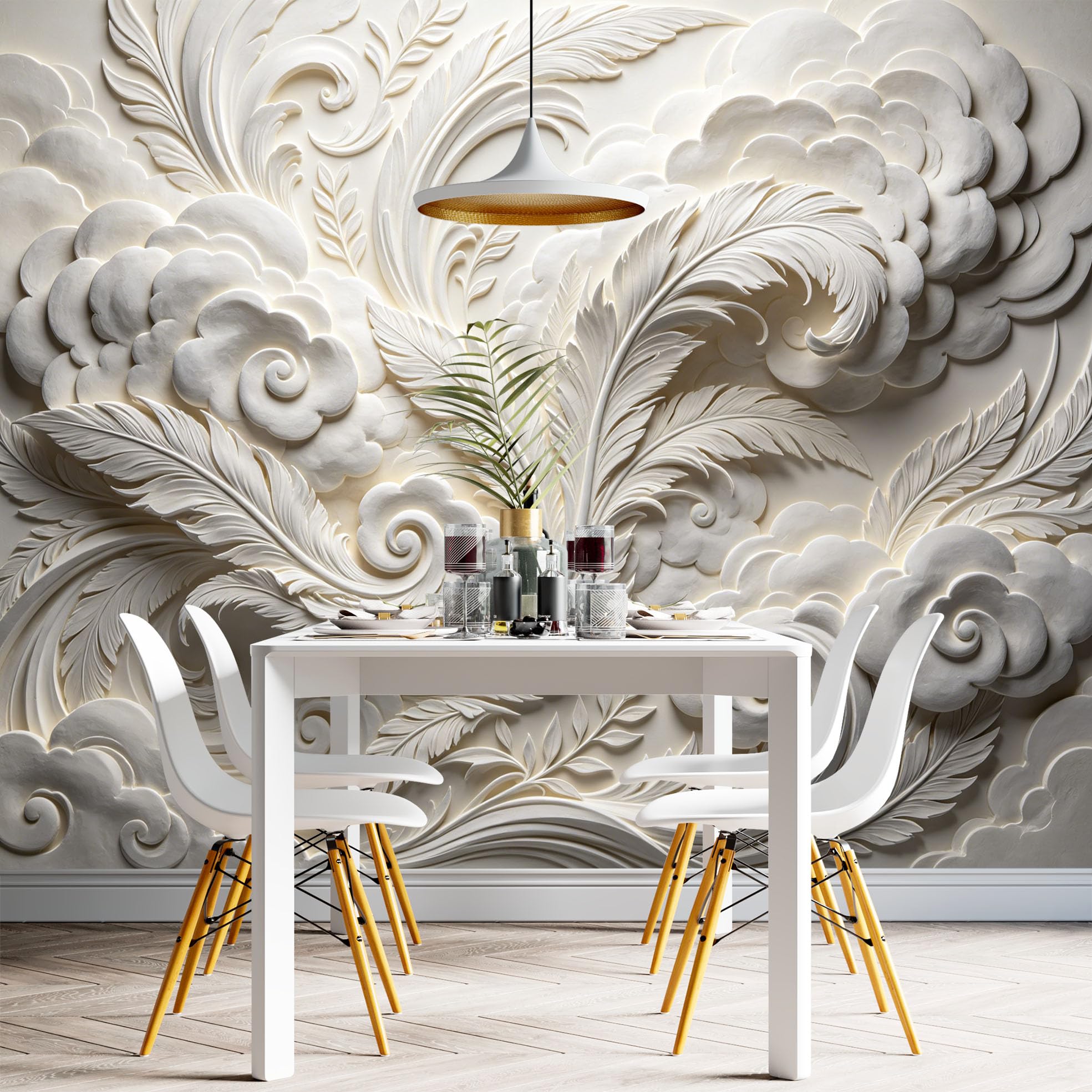 Papel Pintado 3D Con Relieve Nube De Plumas Papel Pintado Autoadhesivo Pared 320Cmx600Cm(Hxw) Arte Moderno Mural De Pared En Relieve Papel Adhesivo No Tejido Impermeable Y Removible Para Dormitorio