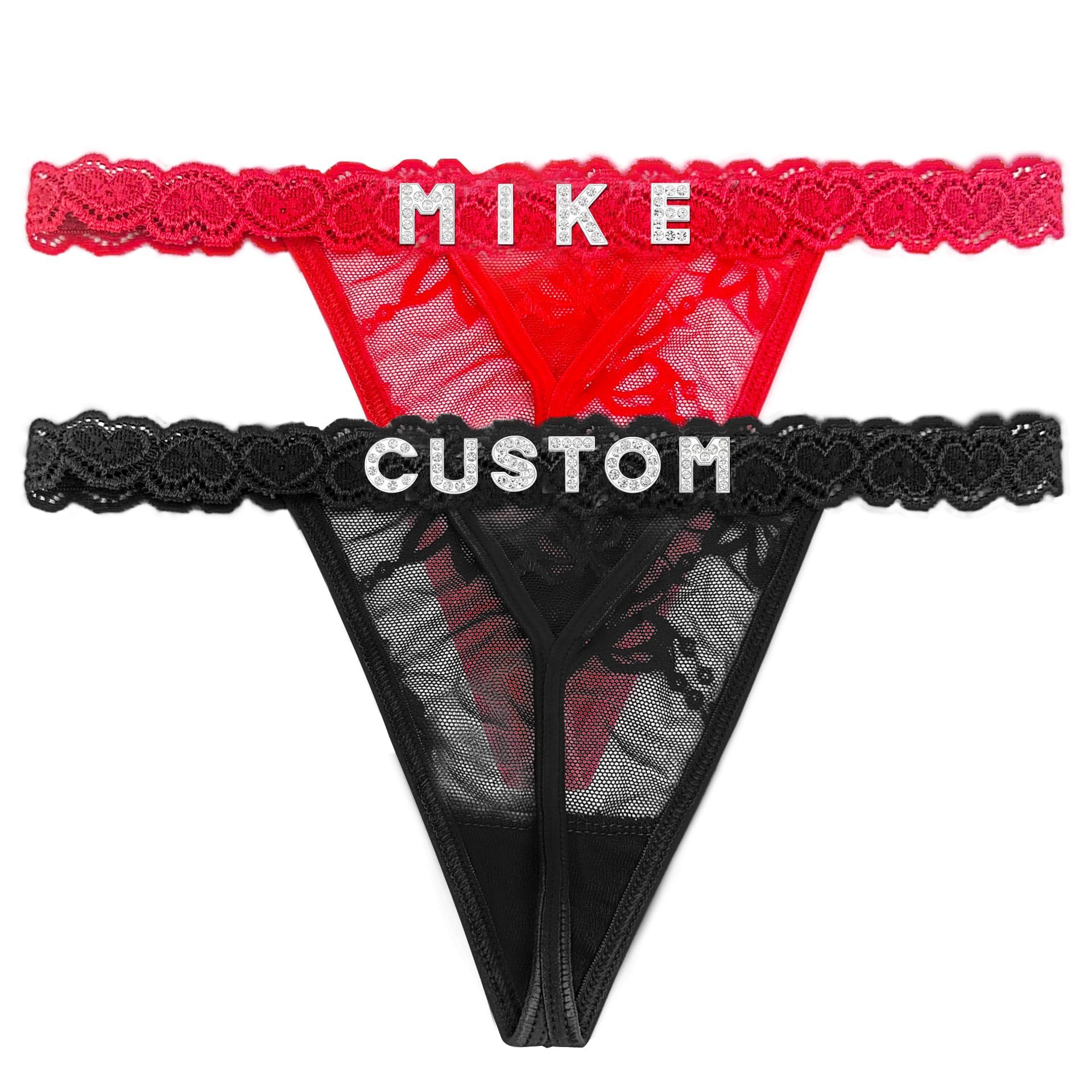 Eoribag Women's Personalized Thongs with Funny Rhinestone Letters, Custom Name Underwear Panties for Couples: A-custom Large