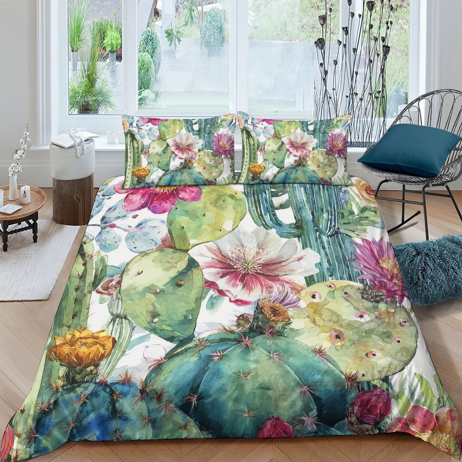 Ctjqhvkz Style-9 3D Printed Botanical Cactus Flower Fitted Sheet Microfiber Soft Breathable Succulent Bed Cover For Bedroom Guest Room Decor Single（135X200cm）