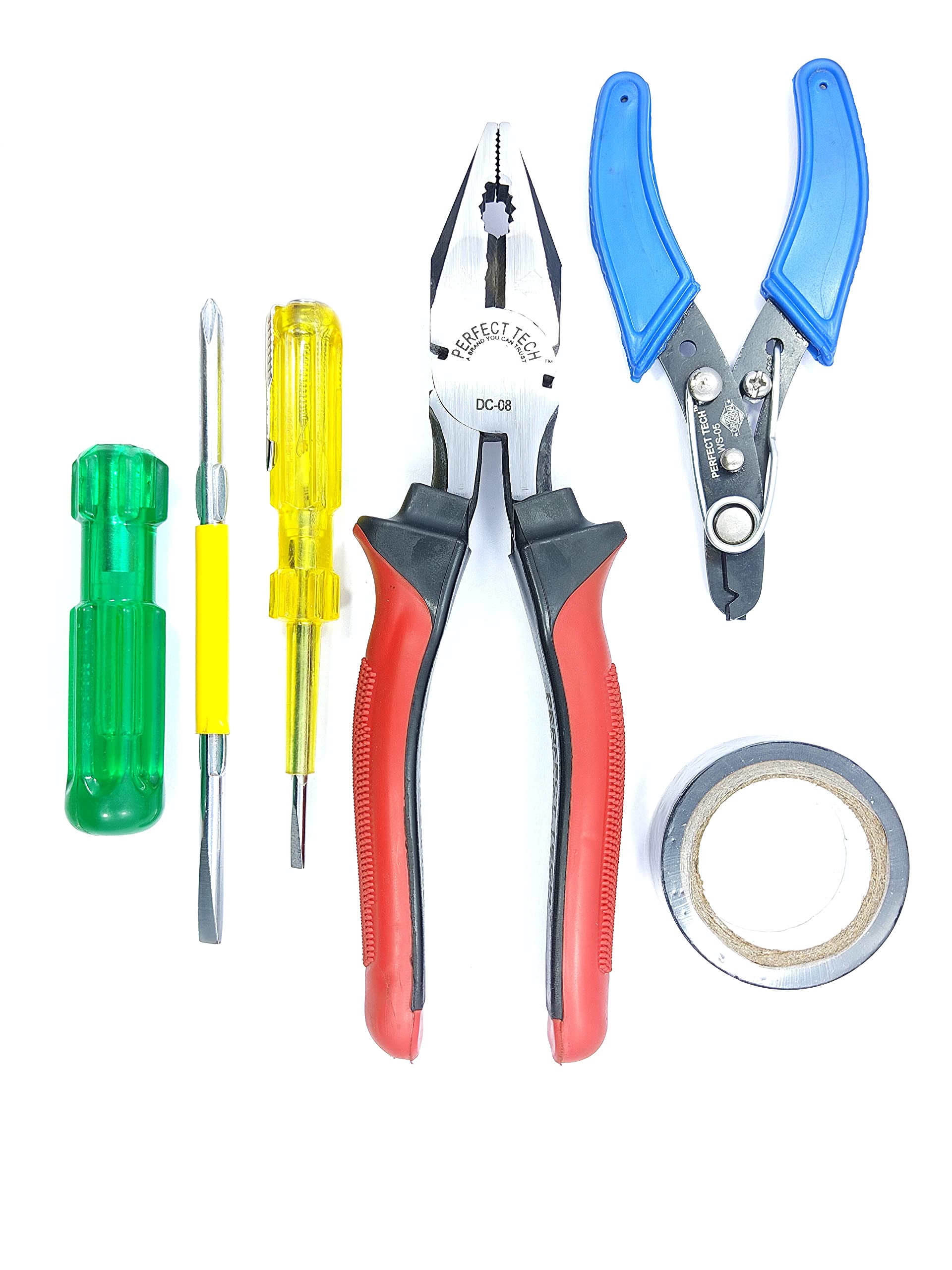 PERFECT TECH Combo Set of 5 Lineman Combination Plier 8 Inc | Lineman Kit | Line tester | Insulation Tape | Wire Stripper | 6 inch Screwdriver | Wire Cutter | Complete Electrical Hand Tool Kit Set (B09VH81LFQ) Amazon Price History, Amazon Price Tracker