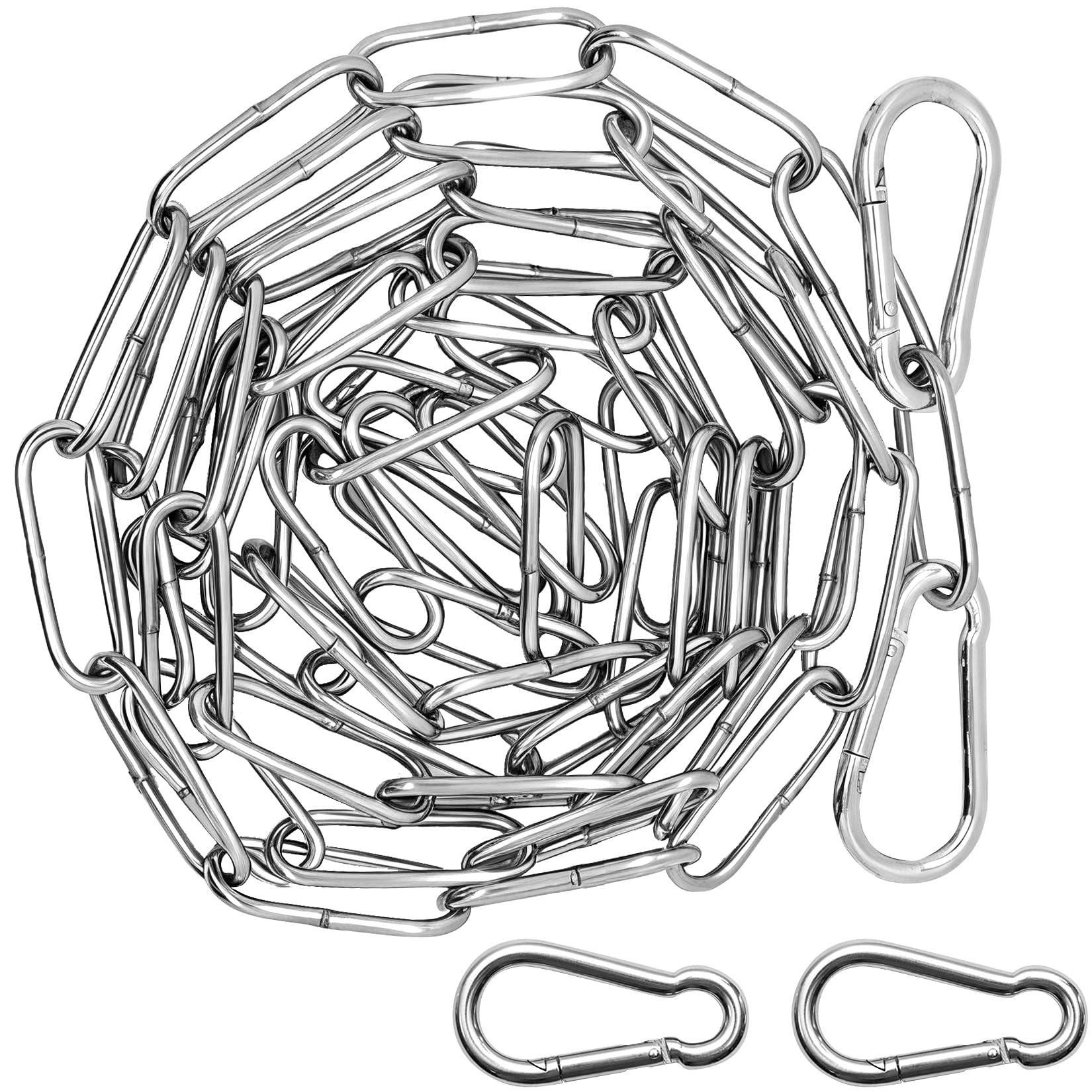2 Rolls Stainless Steel Chains, Metal Chain Link, Heavy Duty Chains, 3mm x 2m Welded Gate Security Chain Lock for Outdoor, Indoor, Fence, Gate, Door, Bike, Bicycle, Swing, with 4 Safety Locks