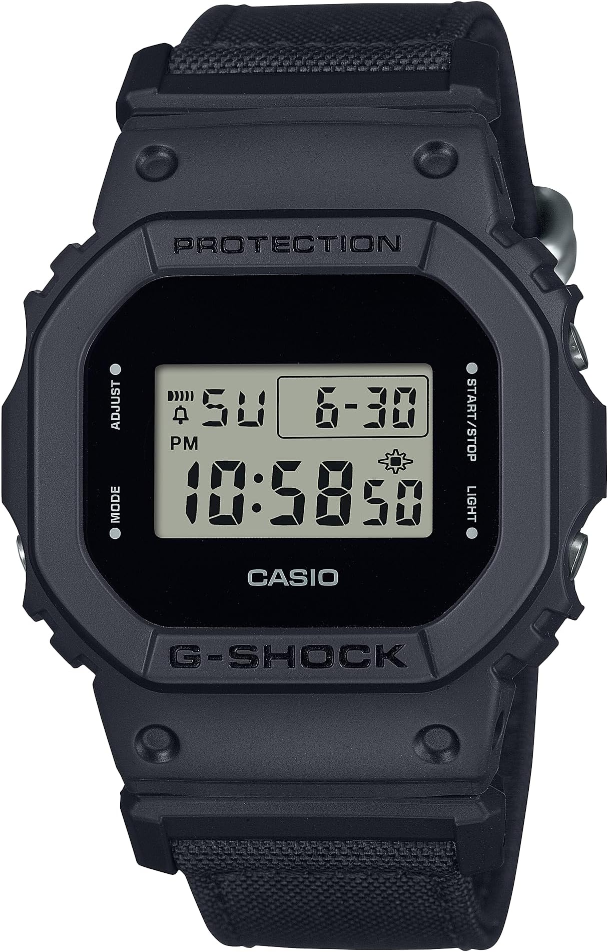 Casio DW5600BCE Men's Classic Black Cordura Nylon Band Alarm Chronograph G Shock Watch