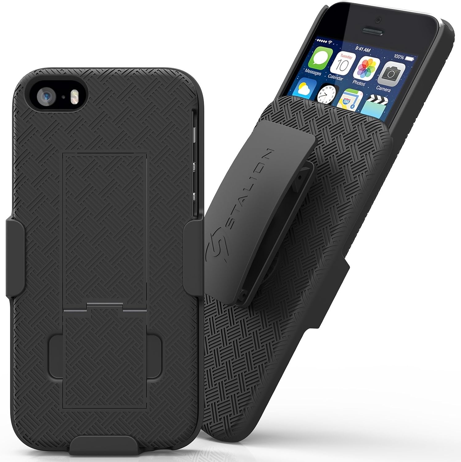 Stalion Secure [Lifetime Warranty] Shockproof Holster and Slim Hard Shell Case Combo with Kickstand and Locking Belt Swivel for Apple iPhone 5 and 5S fits (AT&T Verizon T-Mobile and Sprint 4G LTE Version)