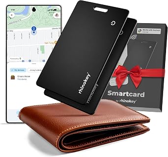 Rhinokey Wallet Tracker Card Android Only 0.07in Slim Rechargeable Smart Tracking Card Works with Googles Find Hub IP68 Item Finder with Key Chain Hole for Luggage Tags 2 Pack - Android