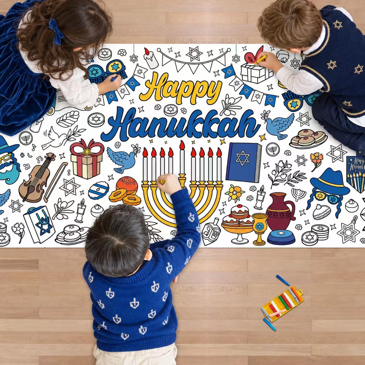 OHOME Hanukkah Giant Coloring Poster/Tablecloth-Hanukkah Decorations - 30 x 72 Inches Jumbo