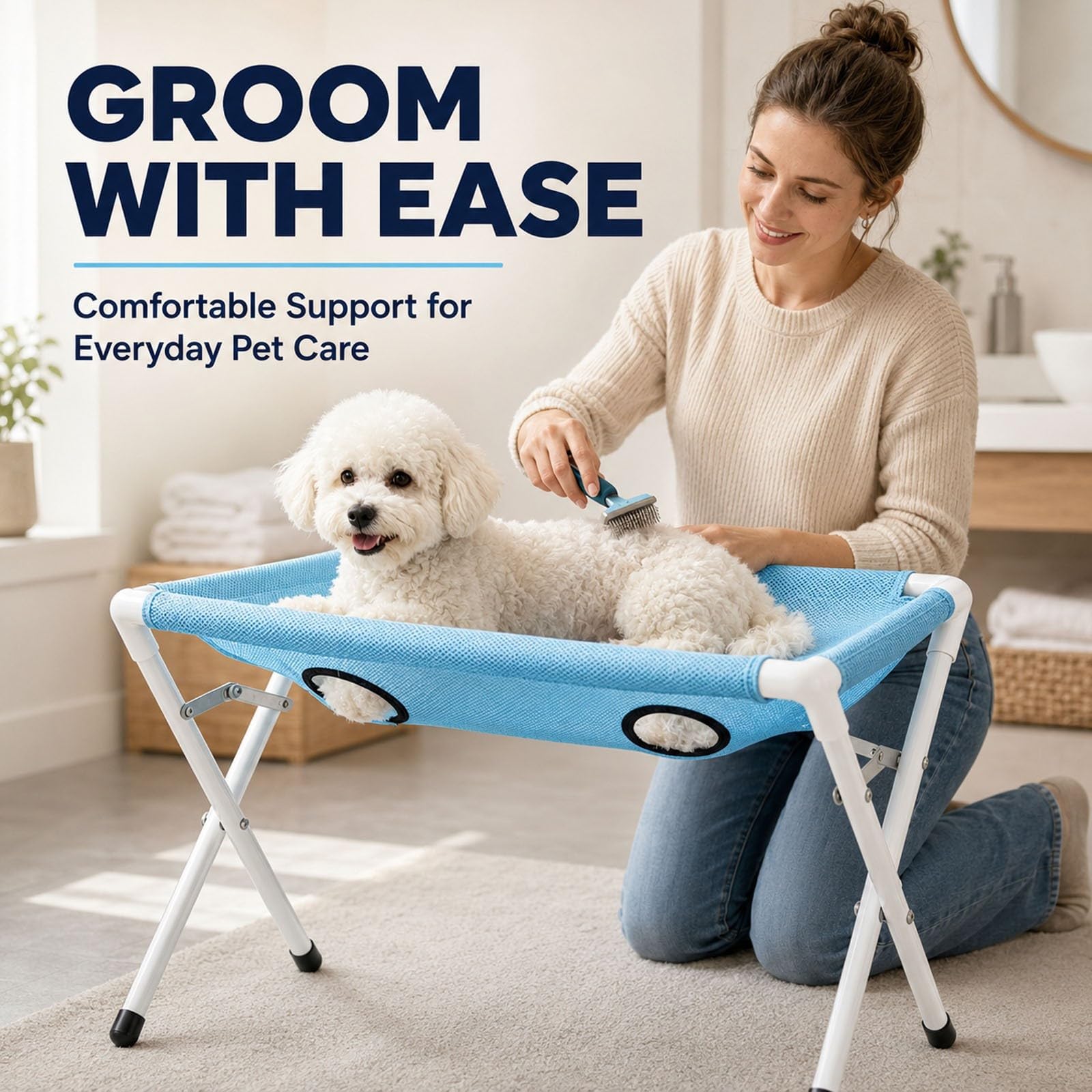 Tavolo da Toelettatura per Cani Pieghevole, Supporto per Toelettatura | Superficie in Rete Traspirante, Stazione da Bagno Portatile per Cani e Gatti, Ideale per Taglio Unghie