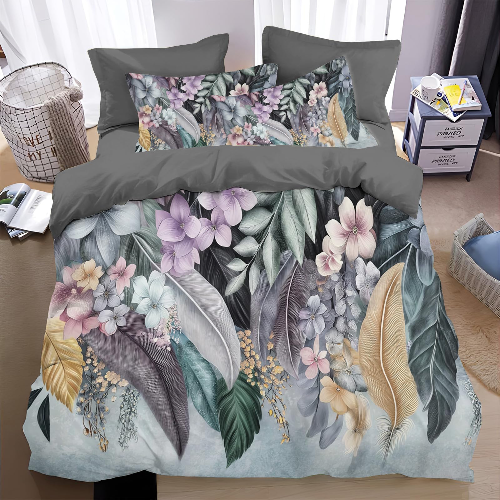 Parure de lit botanique 240x260 en textile doux et élégant style floral