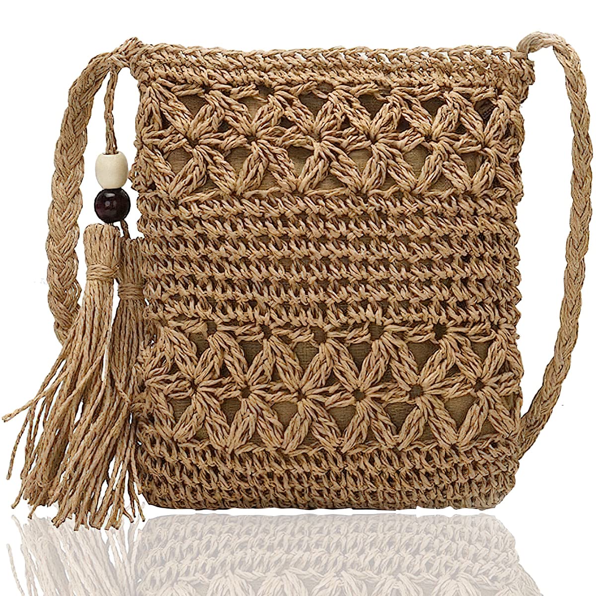 XiXiRan Bolso Paja Mujer Verano, Bolso Rafia Mujer Borsa Paglia Mare Grande, Bolso de Playa de Paja Bolso Bandolera Tejido de Ratan Capazo de Mano Mimbre con Bandolera Ajustable Cremallera