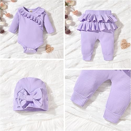 Miniatura 3 de fioukiay Ropa de bebé recién nacida prematura para niña, conjuntos de ropa de 3 piezas con volantes y pantalones