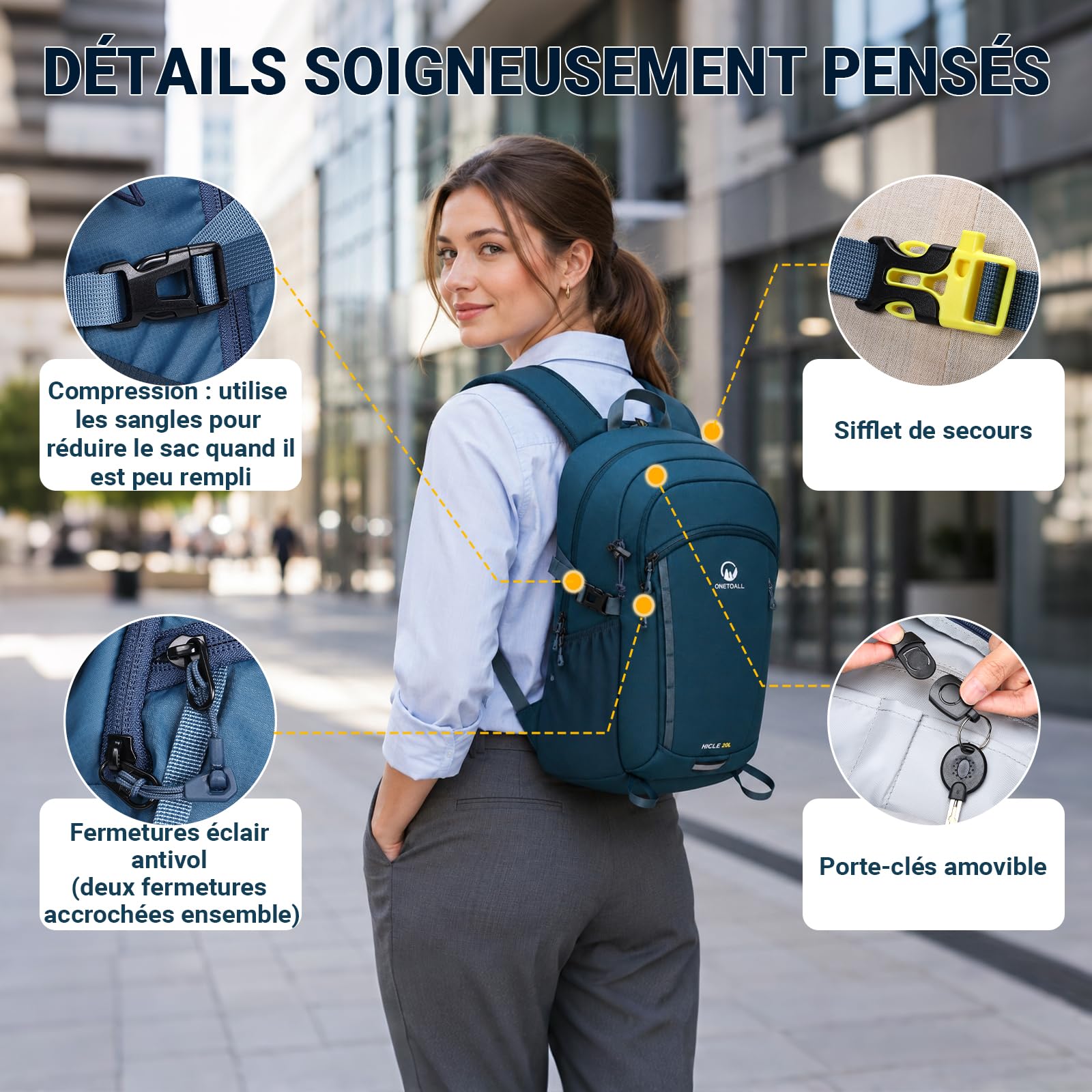 Sac a Dos Randonnee Homme Femme 20L Inclus Couvre-Pluie Confort | Légèreté, Ergonomie, Système de Suspension, Résistance, Multiples Compartiments, pour Travail Voyages Courts Cyclisme Camping