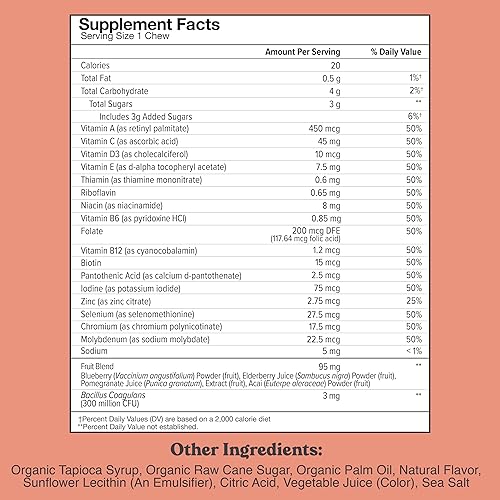 Miniatura 2 de Multivitamínico para niños + probióticos + superalimentos masticables, apoyo inmunológico y digestivo, vitaminas A, C, D3, E, zinc, suplemento
