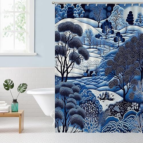 Miniatura 1074 de Cortinas de ducha de baño con ganchos, 72 x 92 pulgadas, cortina de ducha de tela impermeable con diseño de flores y pájaros, cortina de ducha