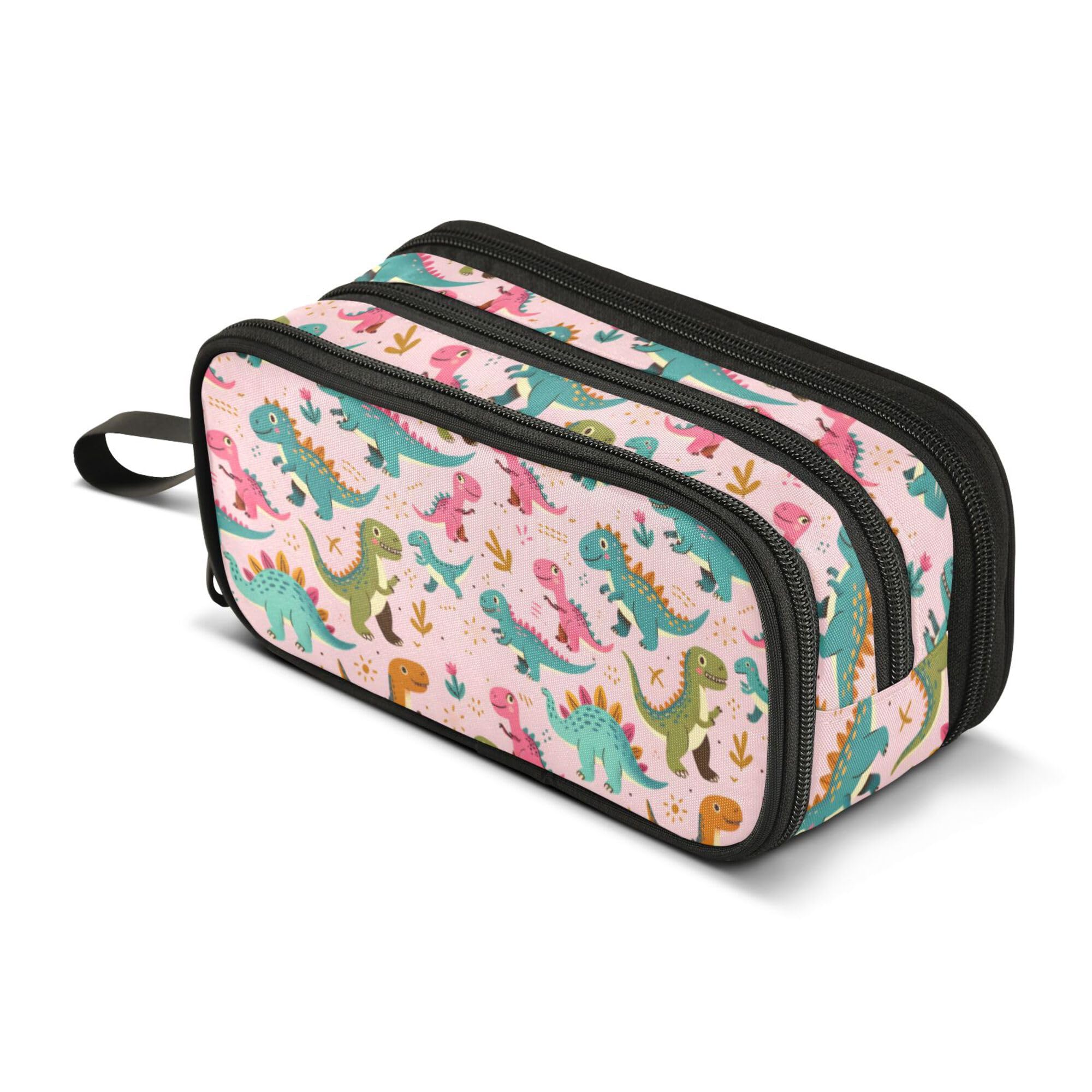 ALAZA Large Pencil Case, Big Capacity Pencil Bag Pen Pouch Holder 3 Compartments,Dinosaur Pink School Office Supplies Stationery Makeup Bag Storage Organizer for Students Girls Boys Women Men — image 1