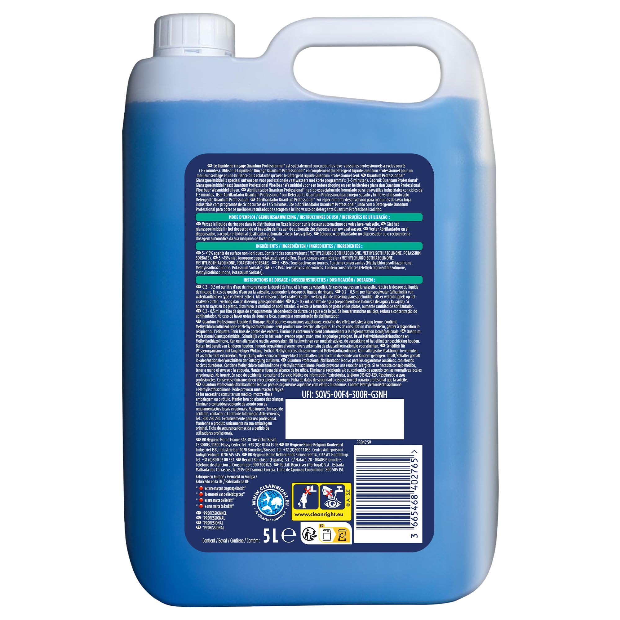 Finish Quantum Professional Abrillantador, abrillantador para lavavajillas uso profesional, 5L