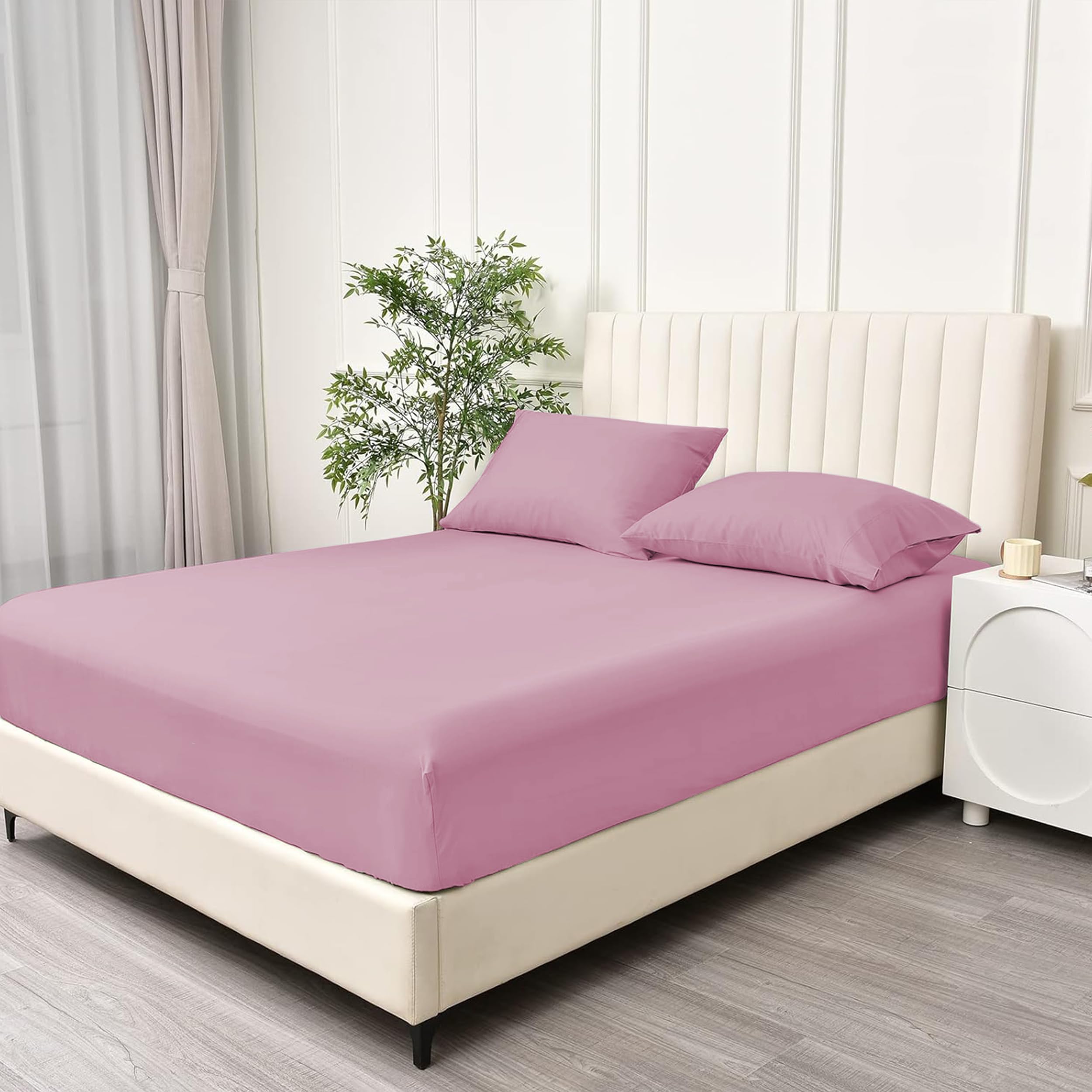 BQC Pink Fitted Sheet Single Size 90 x 190 cm - Deep Pocket 12 Inch (30cm) - Soft Easy Care Brushed Microfiber Plain Bed Sheet - Hotel Quality Shrinkage and Fade Resistant Bedding